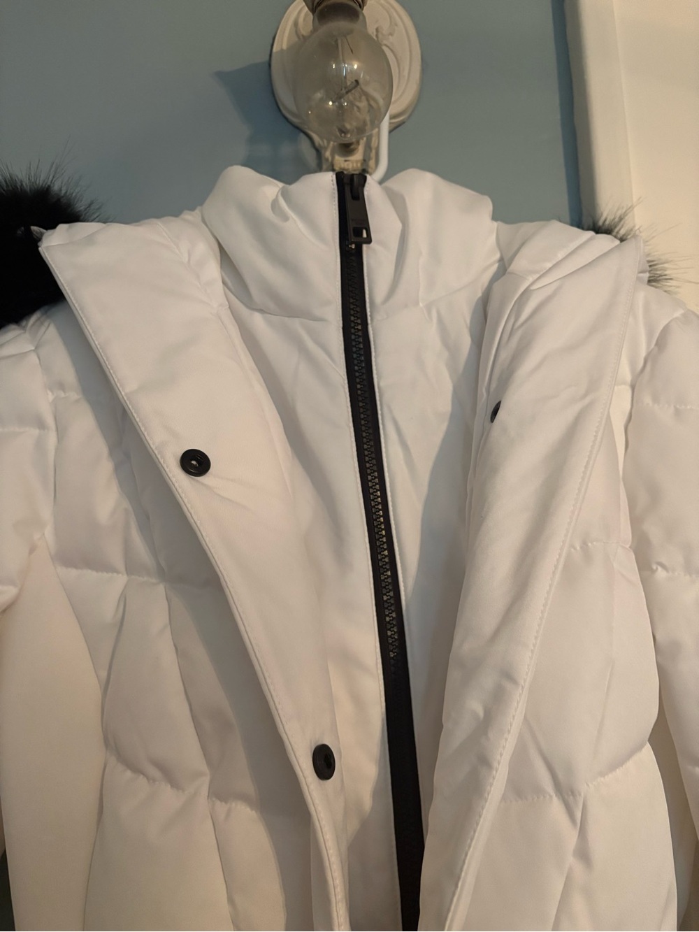 NWT Michael Kors White Belted Puffer Coat with Fur-Trim Hood sz S - Picture 5 of 14
